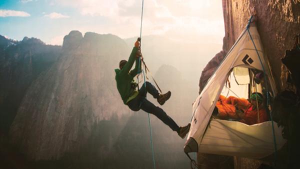 Tommy Caldwell, at his base camp in the middle of the Dawn Wall.