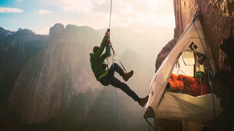 Tommy Caldwell, at his base camp in the middle of the Dawn Wall.