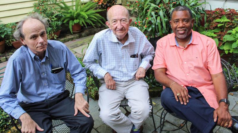 Paul Sullivan (left),John Harkins (center), and Alex Gee (right). Paul Sullivan is the great grandson of the trial attorney who worked the infamous Gee-Gamble murder case in the late 1880s. (Alex Gee)