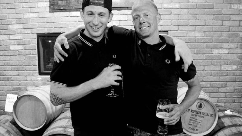 Proud Boys members Brad, left, and Eric meet at a brewpub at Southridge Mall in Greendale, Wis. 