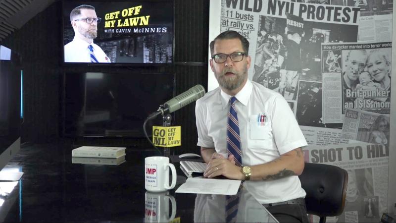 Right-wing provocateur Gavin McInnes says he founded the Proud Boys in response to the “war on masculinity.” Here McInnes appears on his online talk show, “Get Off My Lawn.”