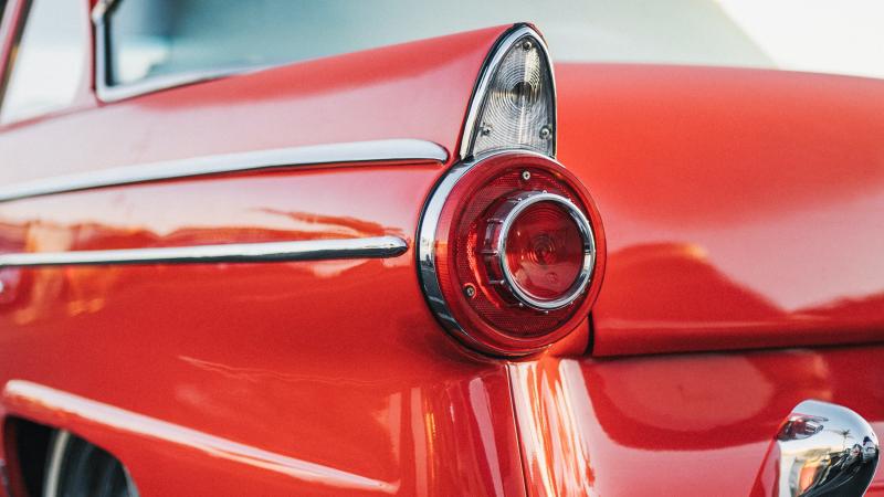 a rear tail fin on a classic car